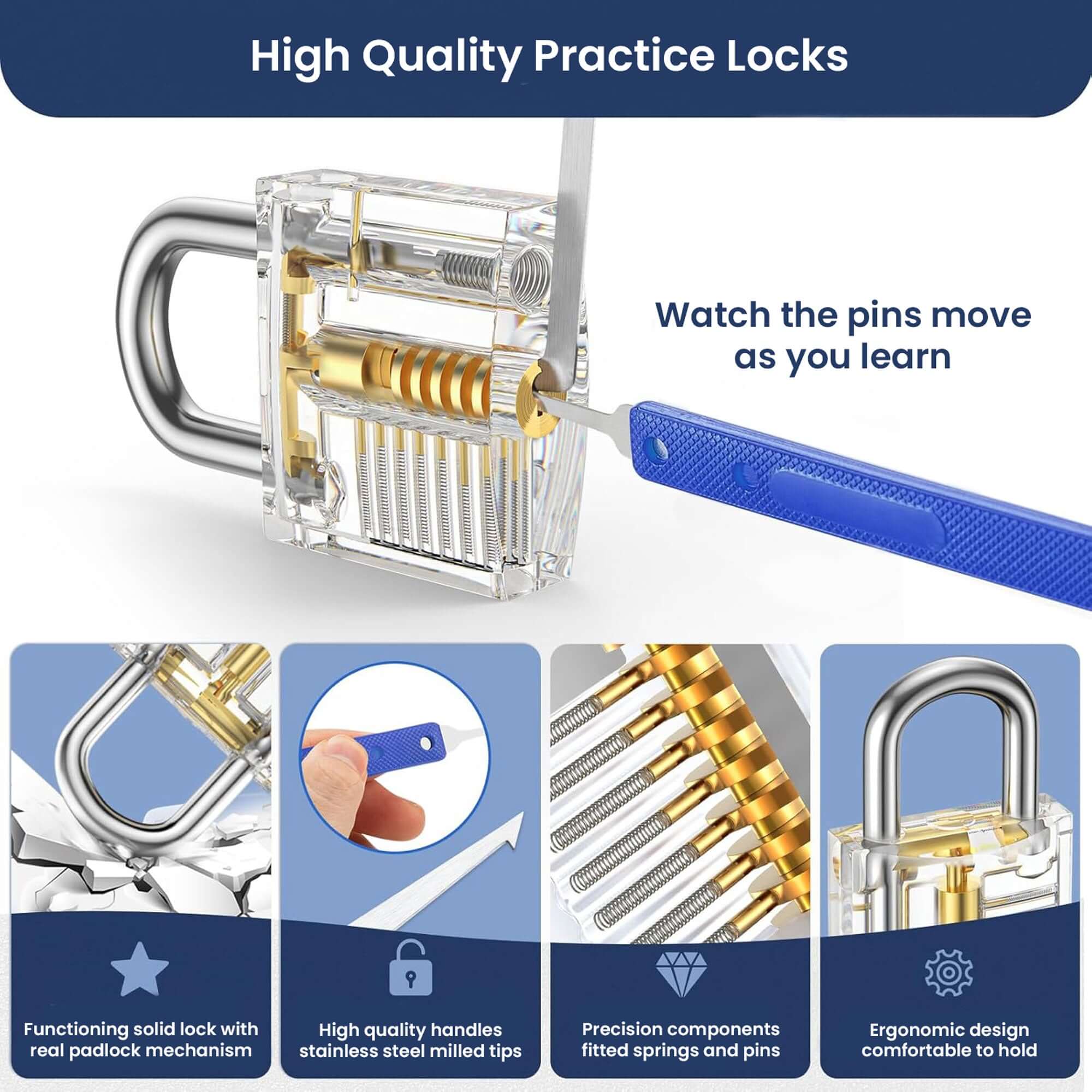 Lock Pick Set - for Beginners+: Lock Picks by LOKKO, Practice Locks, Covert Kit + How-to Guide